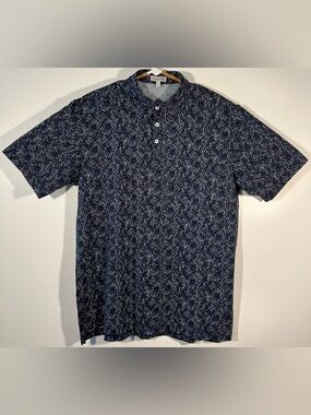Peter Millar Men’s Short Sleeve Golf Polo Shirt Geometric Navy Floral Sz Large